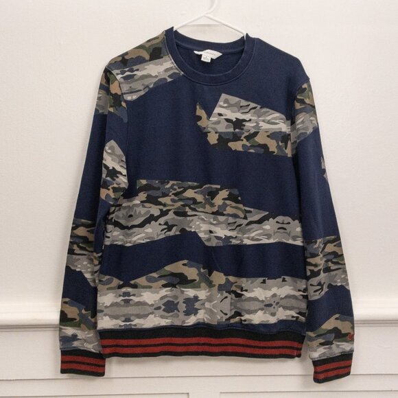 Eleven Paris Navy Blue Camo Patchwork Sweatshirt – Streetwear Style Size S - Picture 2 of 5